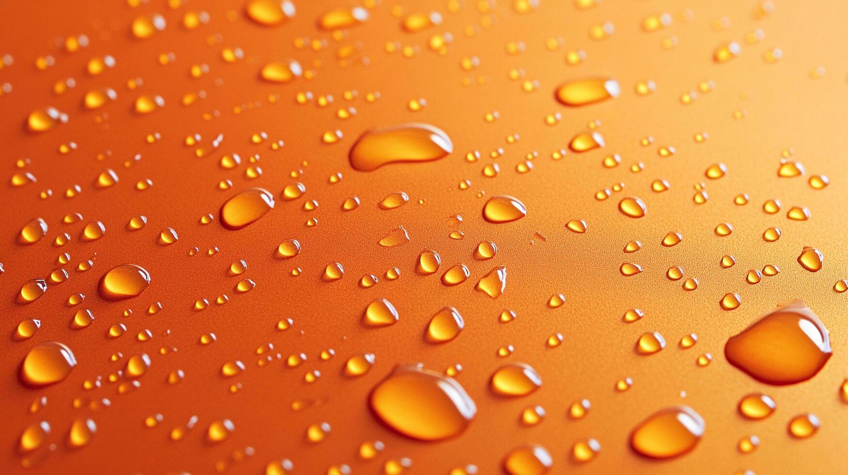 Captivating water droplets glisten on a vibrant orange surface, creating an abstract yet visually appealing pattern and texture. photo