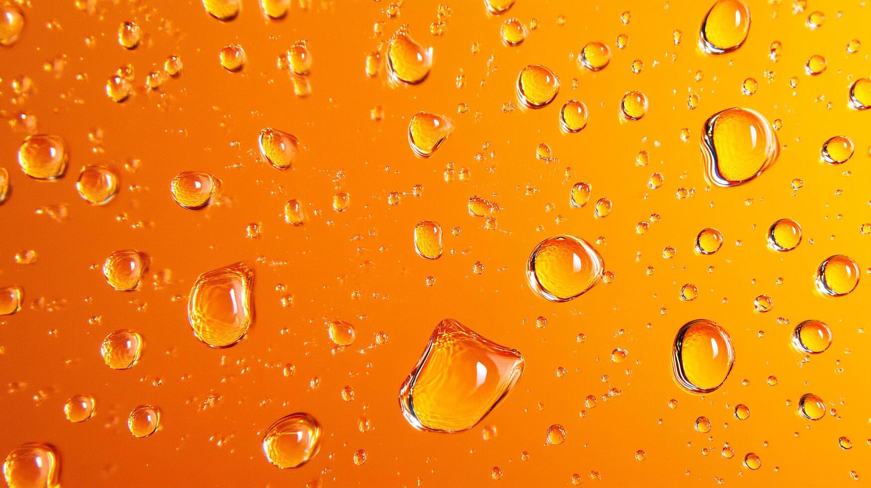Water droplets cling to a vibrant surface, reflecting light and creating a textured, refreshing, and clean appearance on an orange surface. photo
