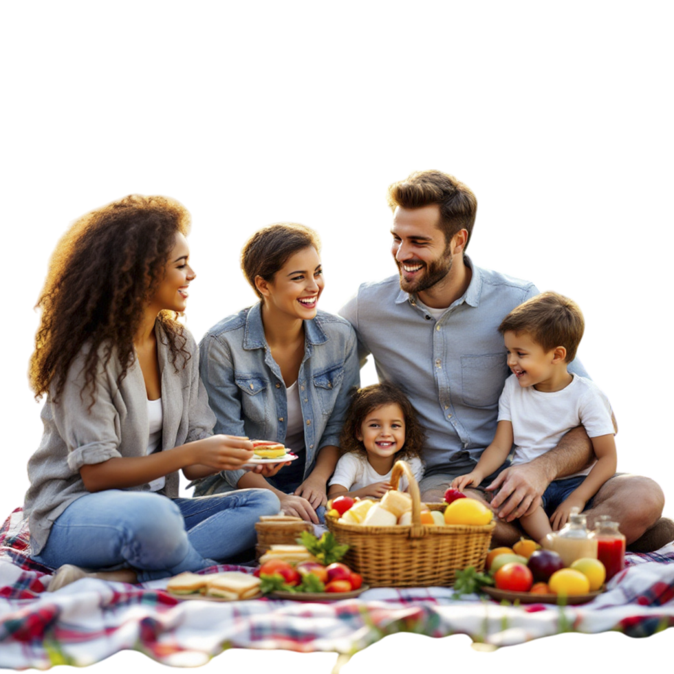 A family having a picnic on a blanket png
