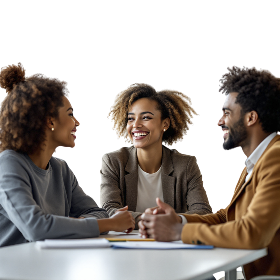 Three people sitting at a table talking png