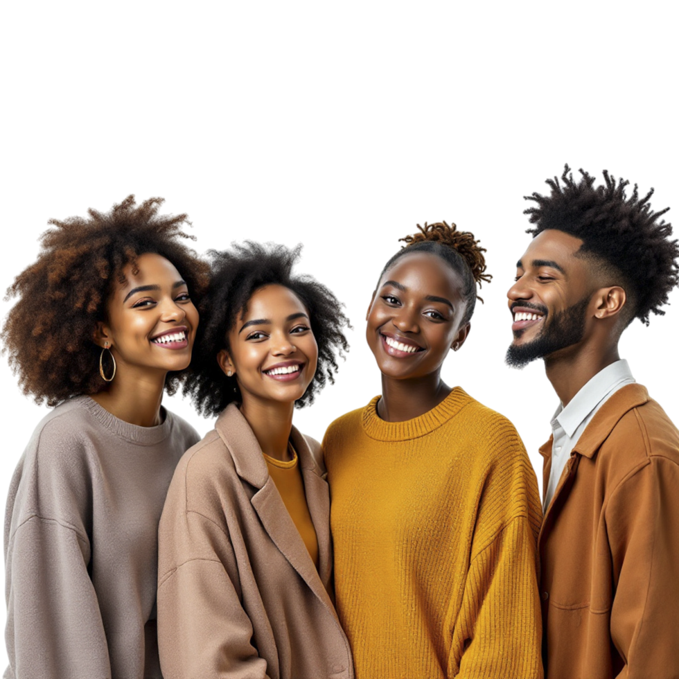 Four young people smiling and looking at the camera png
