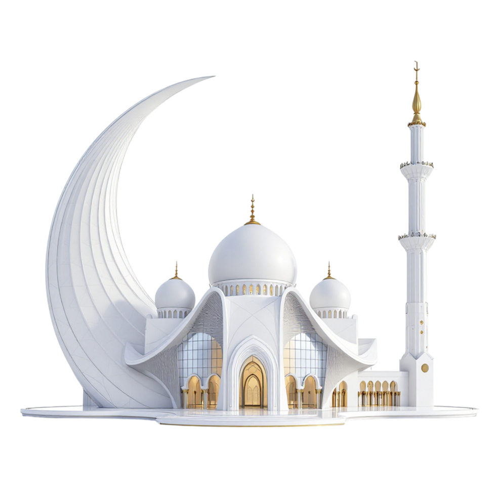 A white mosque with a crescent moon on top png
