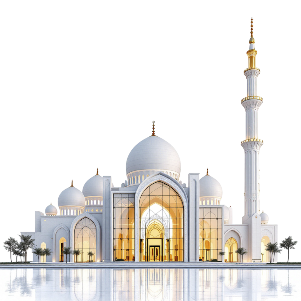 3d rendering of a white mosque with a golden dome png