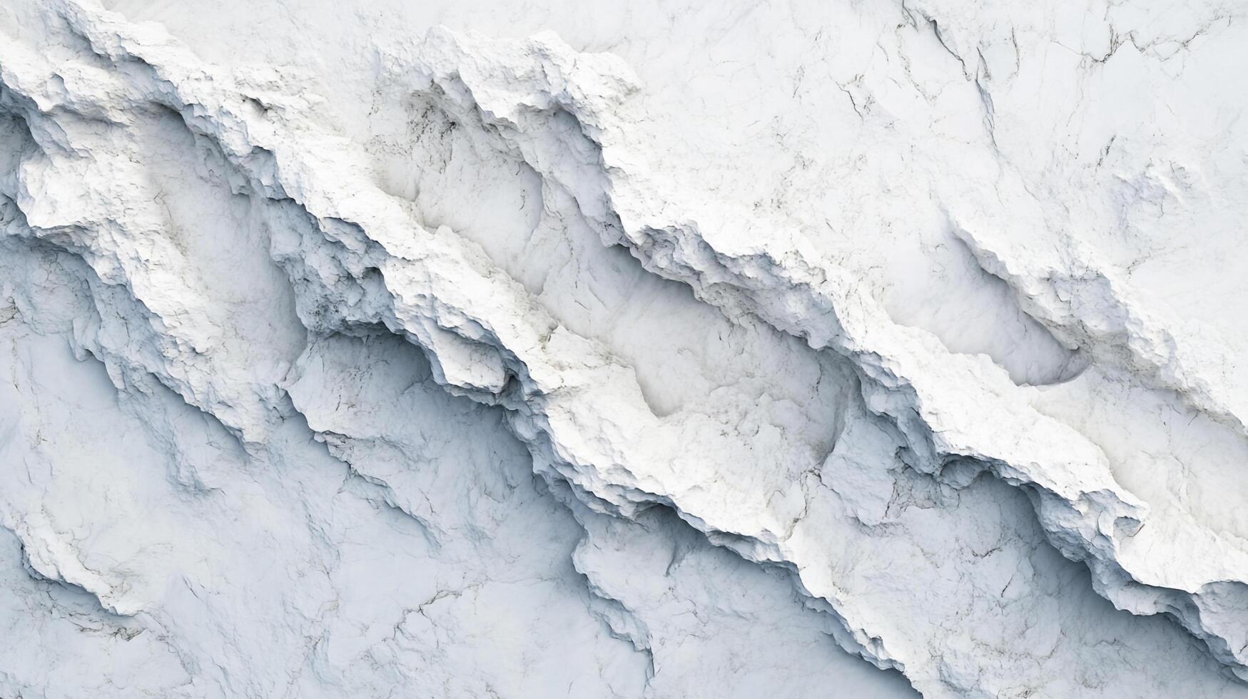 Angled aerial view of a textured white surface featuring jagged edges and subtle shadows, creating a dynamic and abstract topography. photo