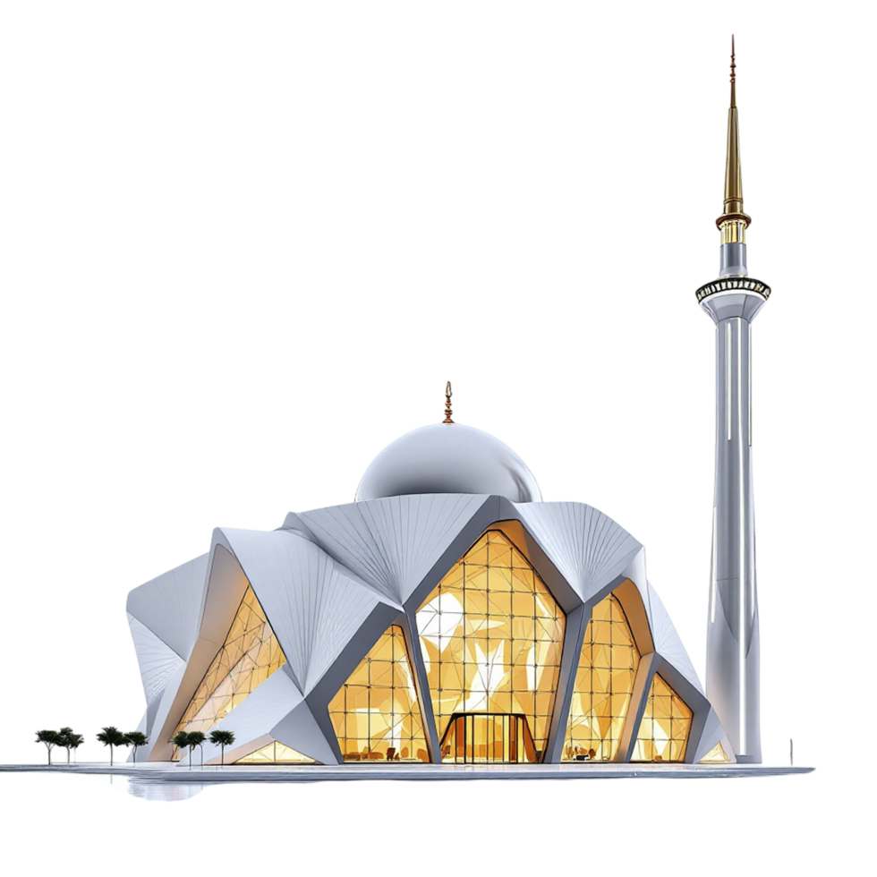 A white mosque with a tower and a tower png