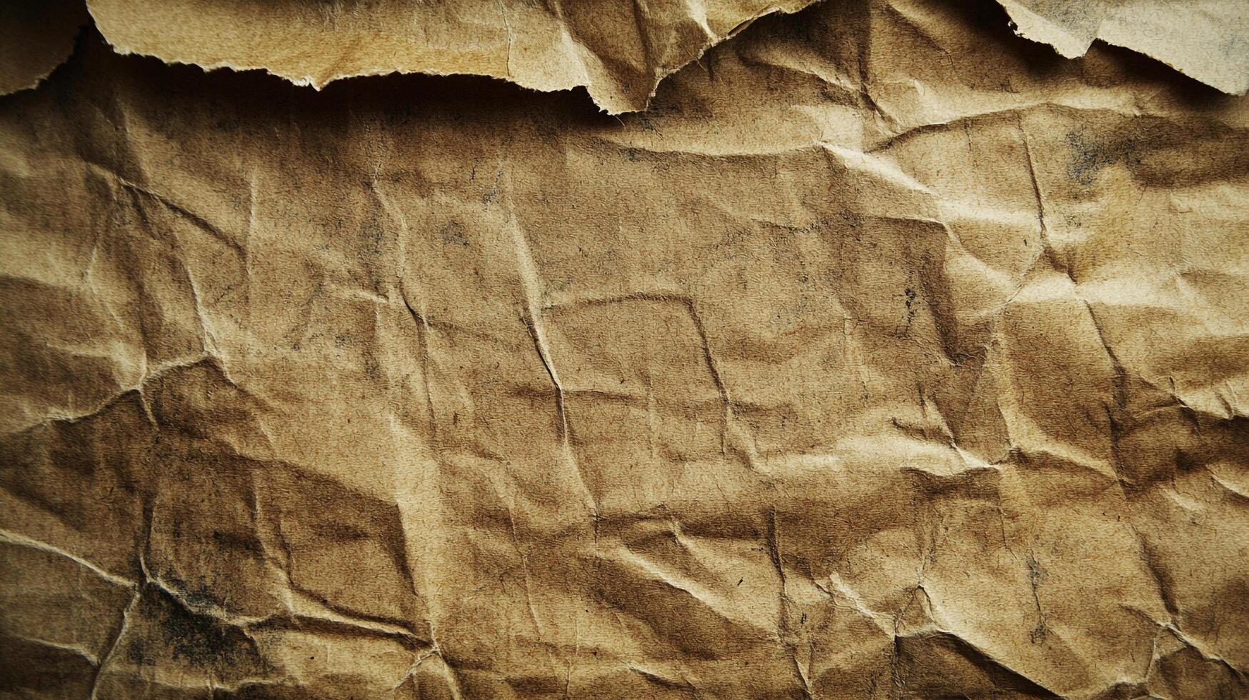 Close-up of textured crumpled paper. The rough texture and brown tone create a visual sense of age and vintage appeal. photo