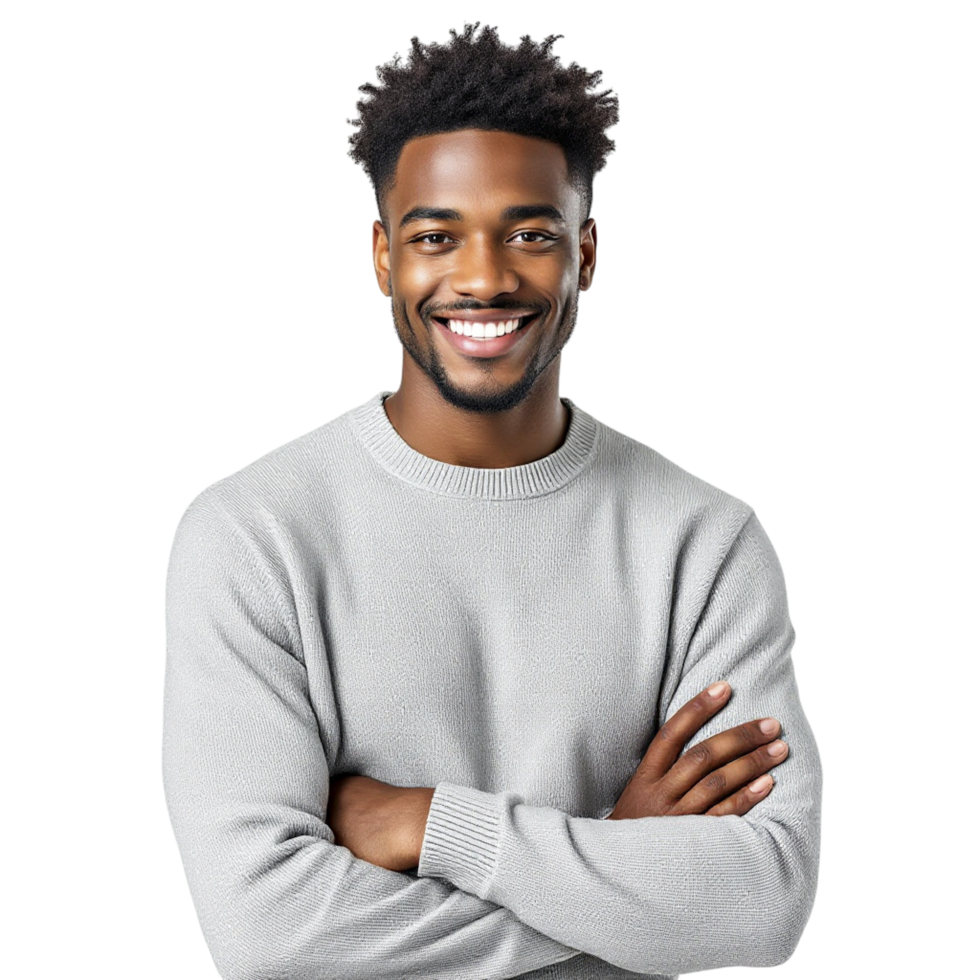 A smiling black man in a sweater png