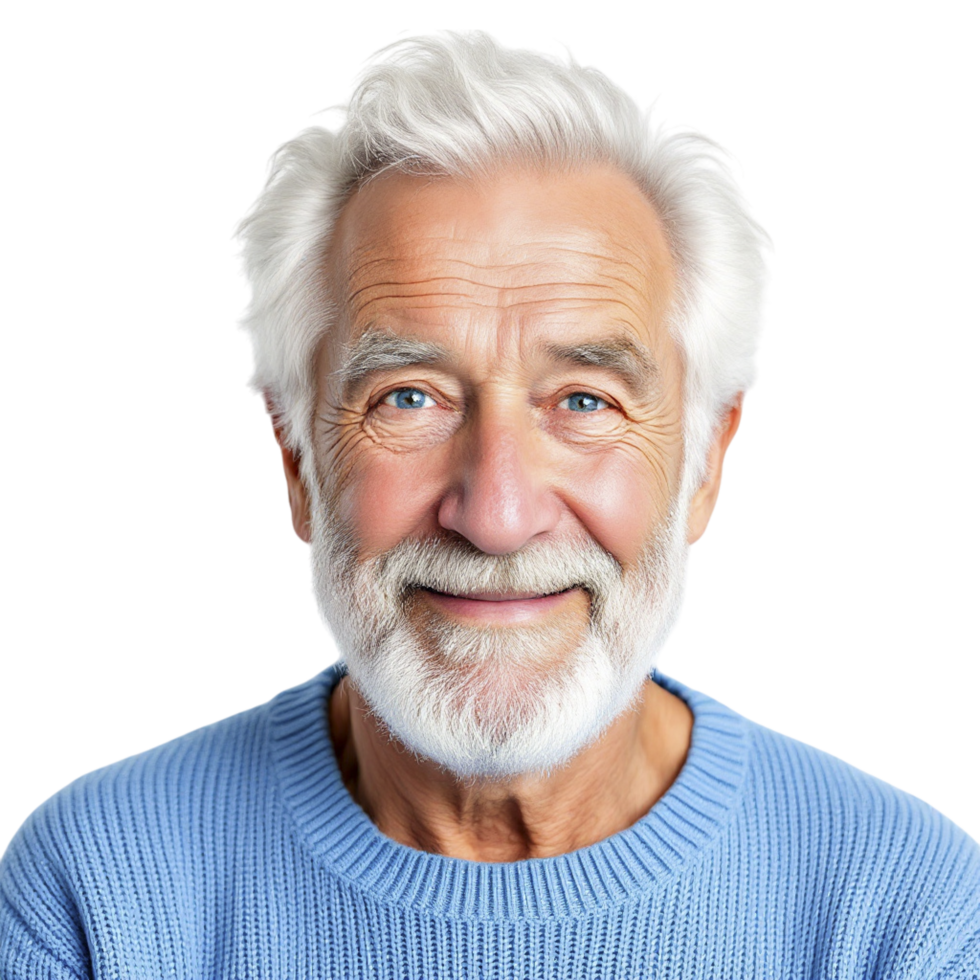 An older man with a white beard and blue sweater png