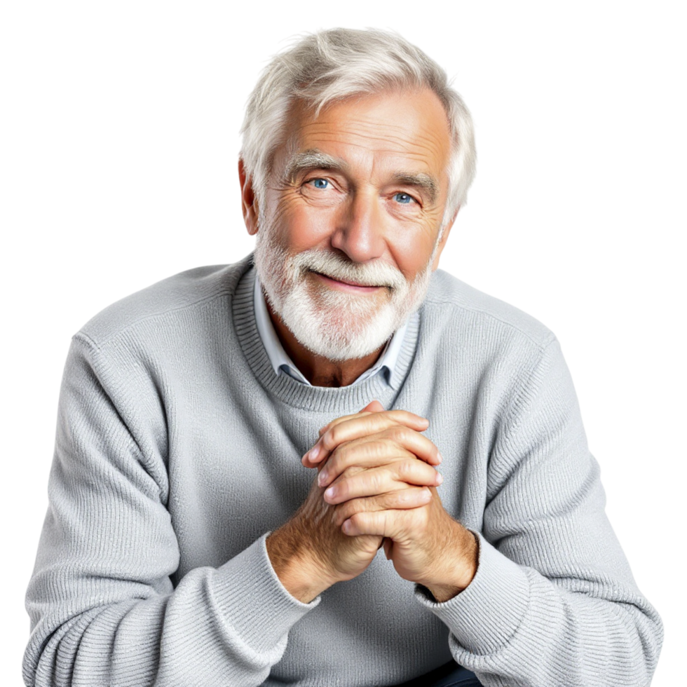 An older man with a white beard and grey sweater png