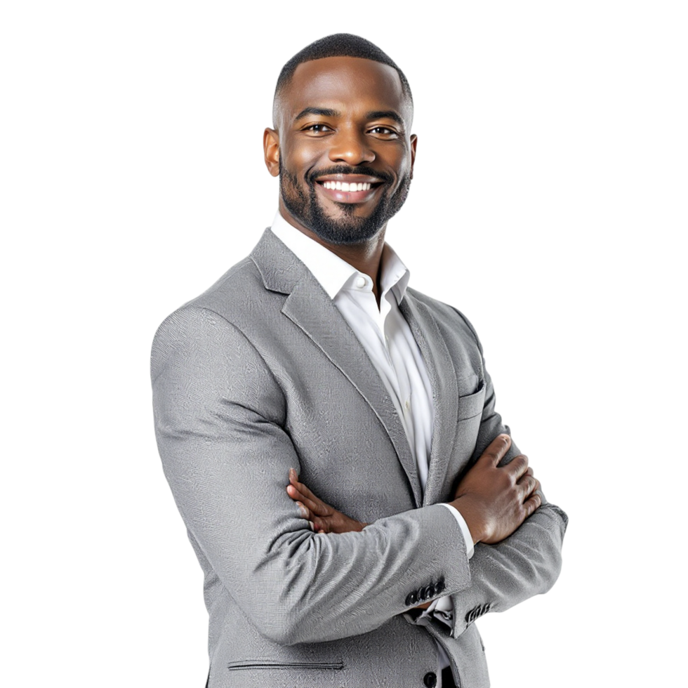 A smiling black man in a suit png