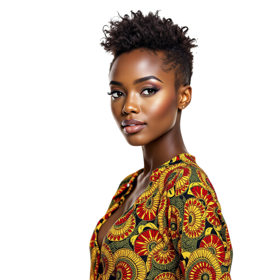 Beautiful african woman with short hair and colorful dress png