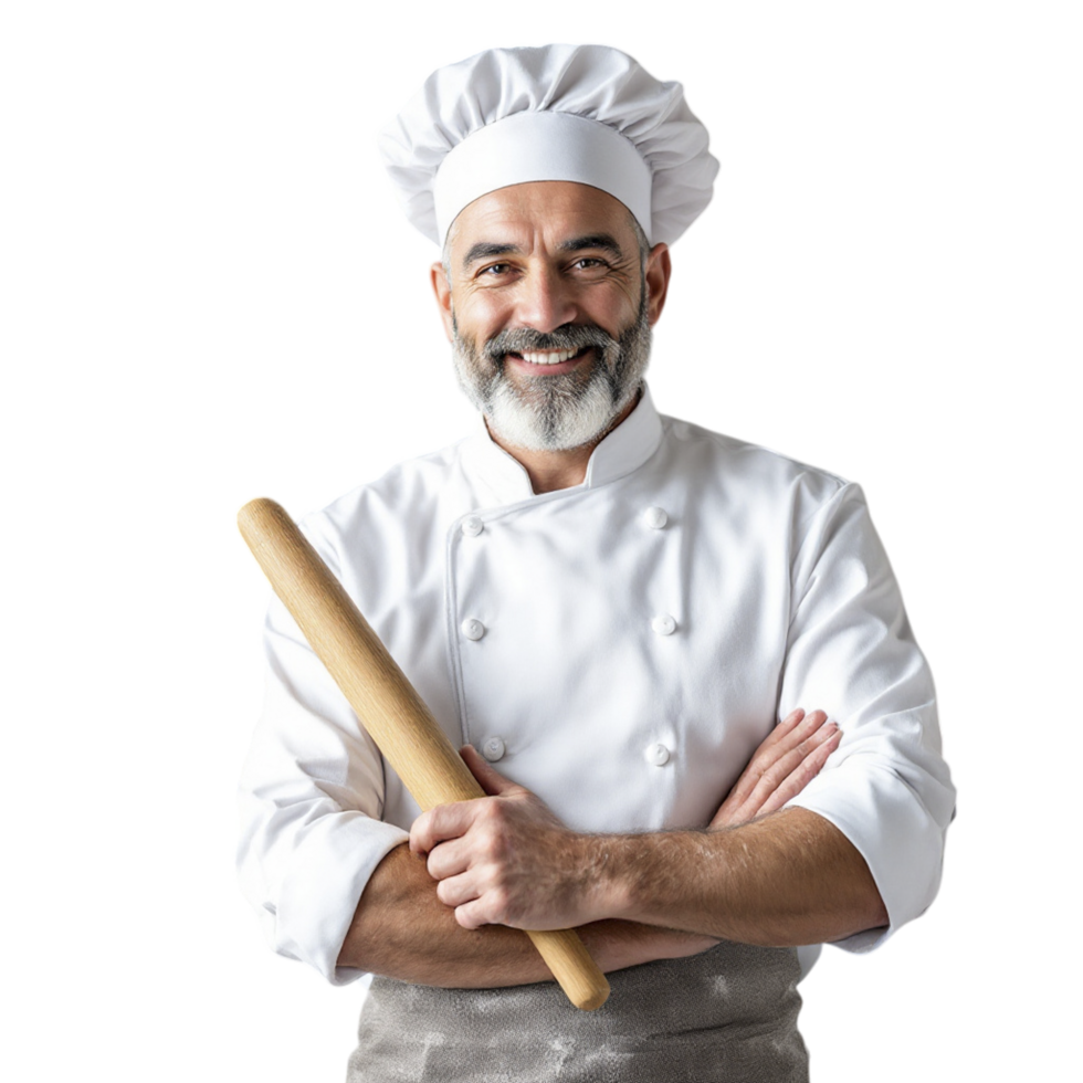 A man in a chef hat holding a rolling pin png