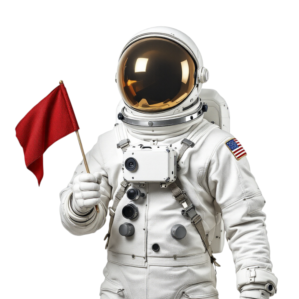 An astronaut in space suit holding a red flag png