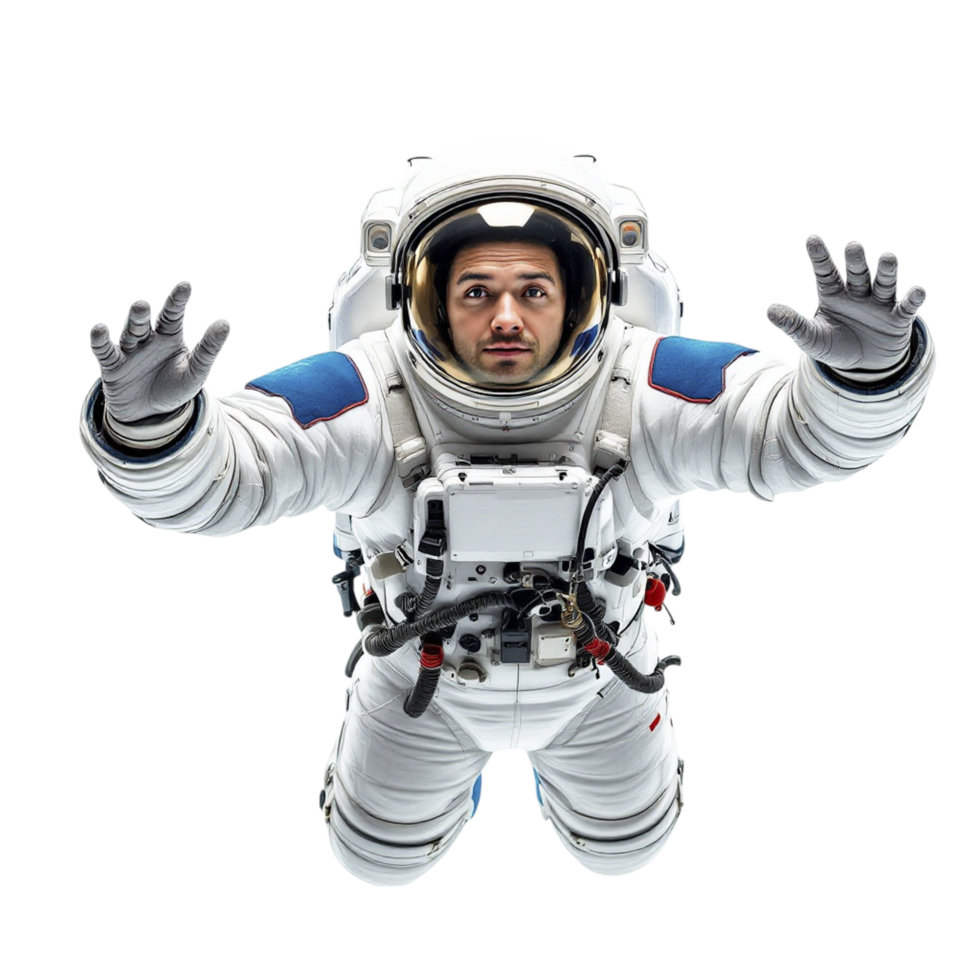 An astronaut in space suit with his hands up png