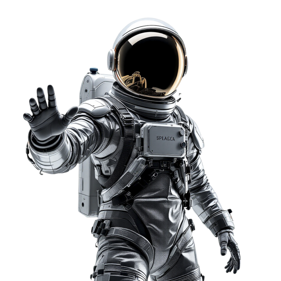 An astronaut in a silver suit waving png
