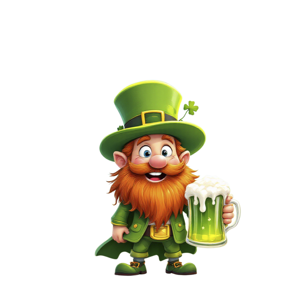 A cartoon leprechaun holding a beer png