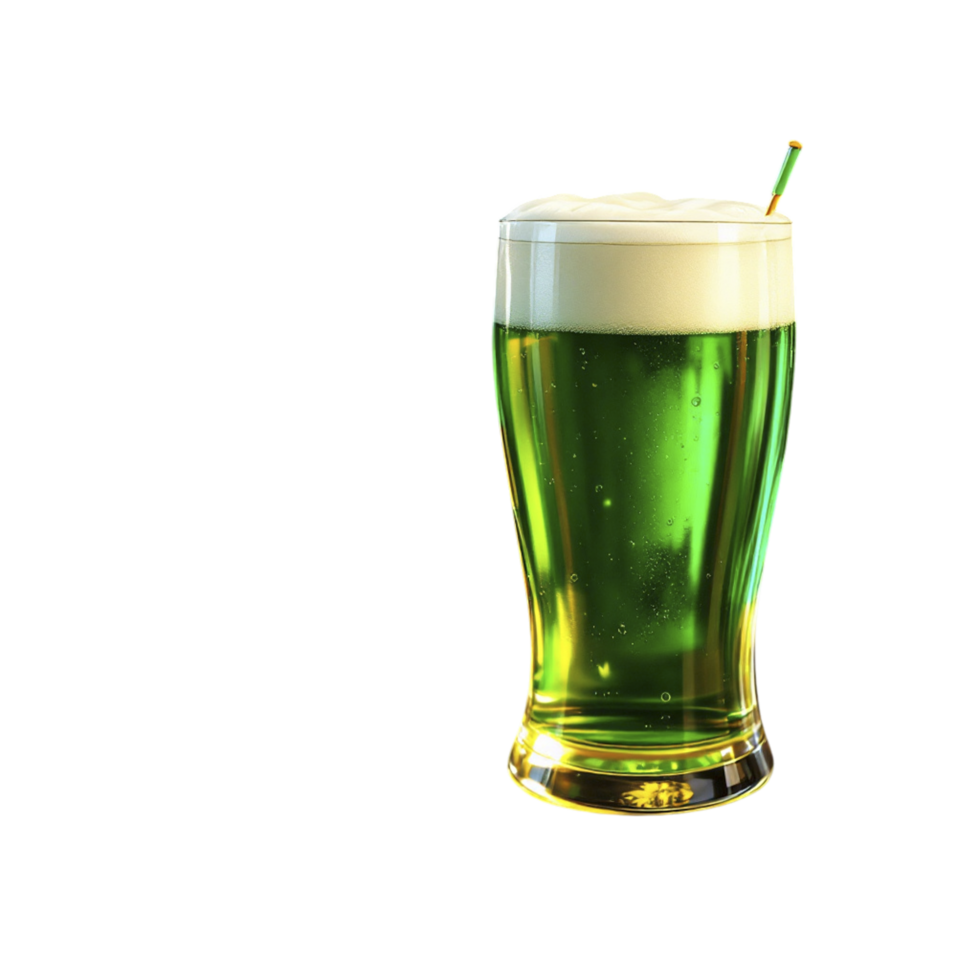 A glass of green beer with a straw png