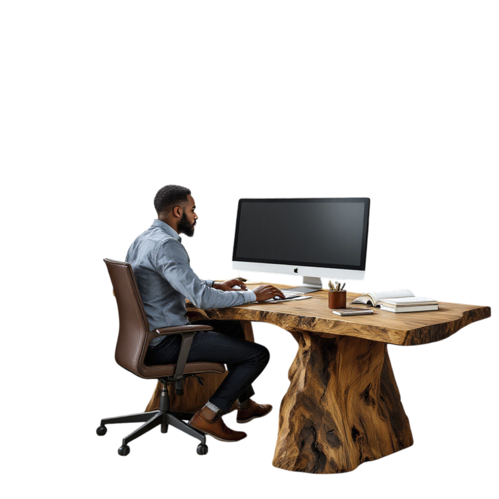A man sitting at a desk with a computer png