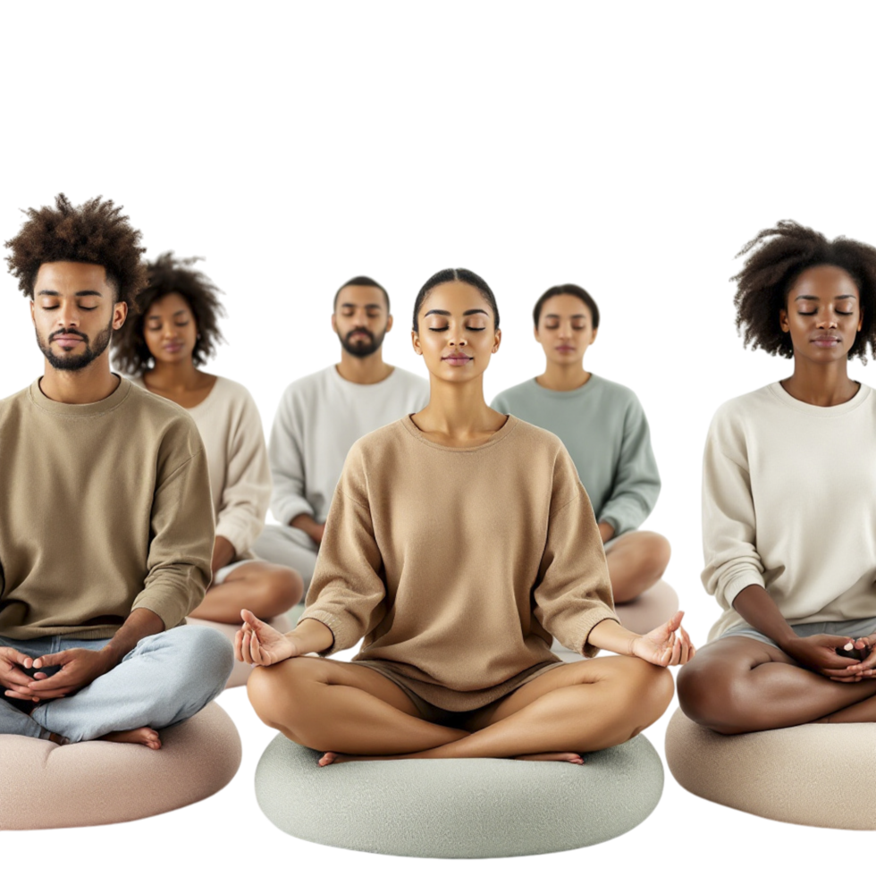 A group of people meditating in a circle png