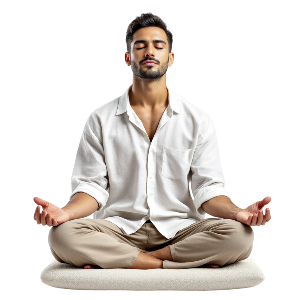 A man is meditating in a lotus position png