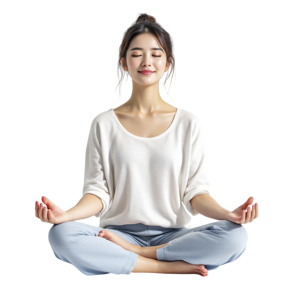 A woman is sitting in a lotus position png