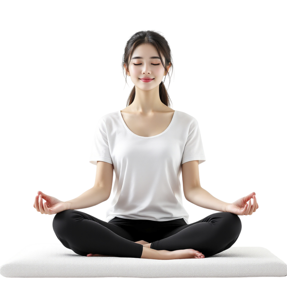 A woman meditating in a yoga pose png