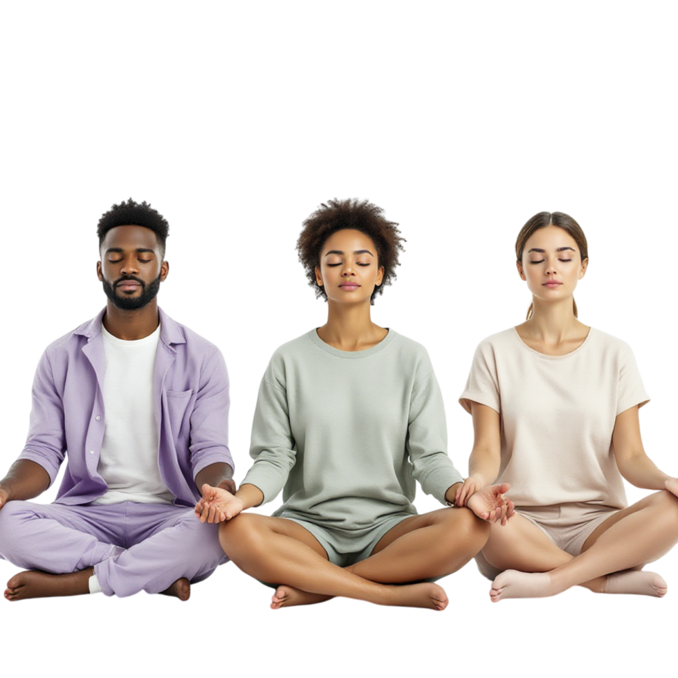Three people sitting in the lotus position png