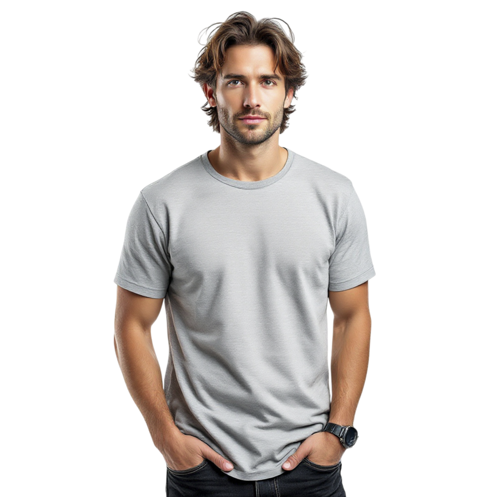 A man in a grey t - shirt png