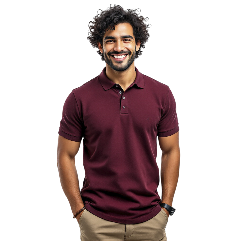 A man in a maroon polo shirt png
