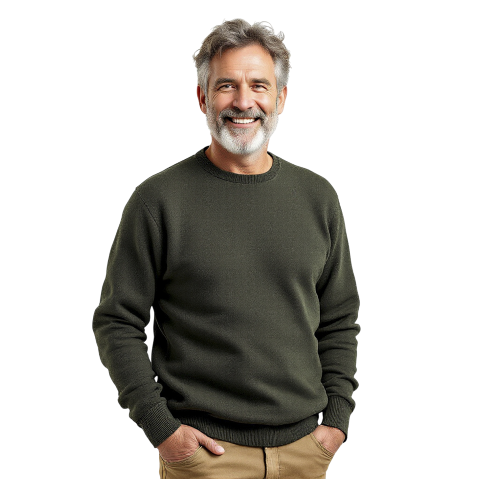 A man in a green sweater and khaki pants png