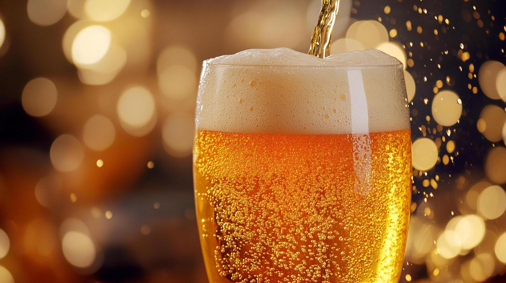 Refreshing beer is being poured into a glass forming a bubbly head. This image evokes feelings of fun, friendship, and relaxation. photo