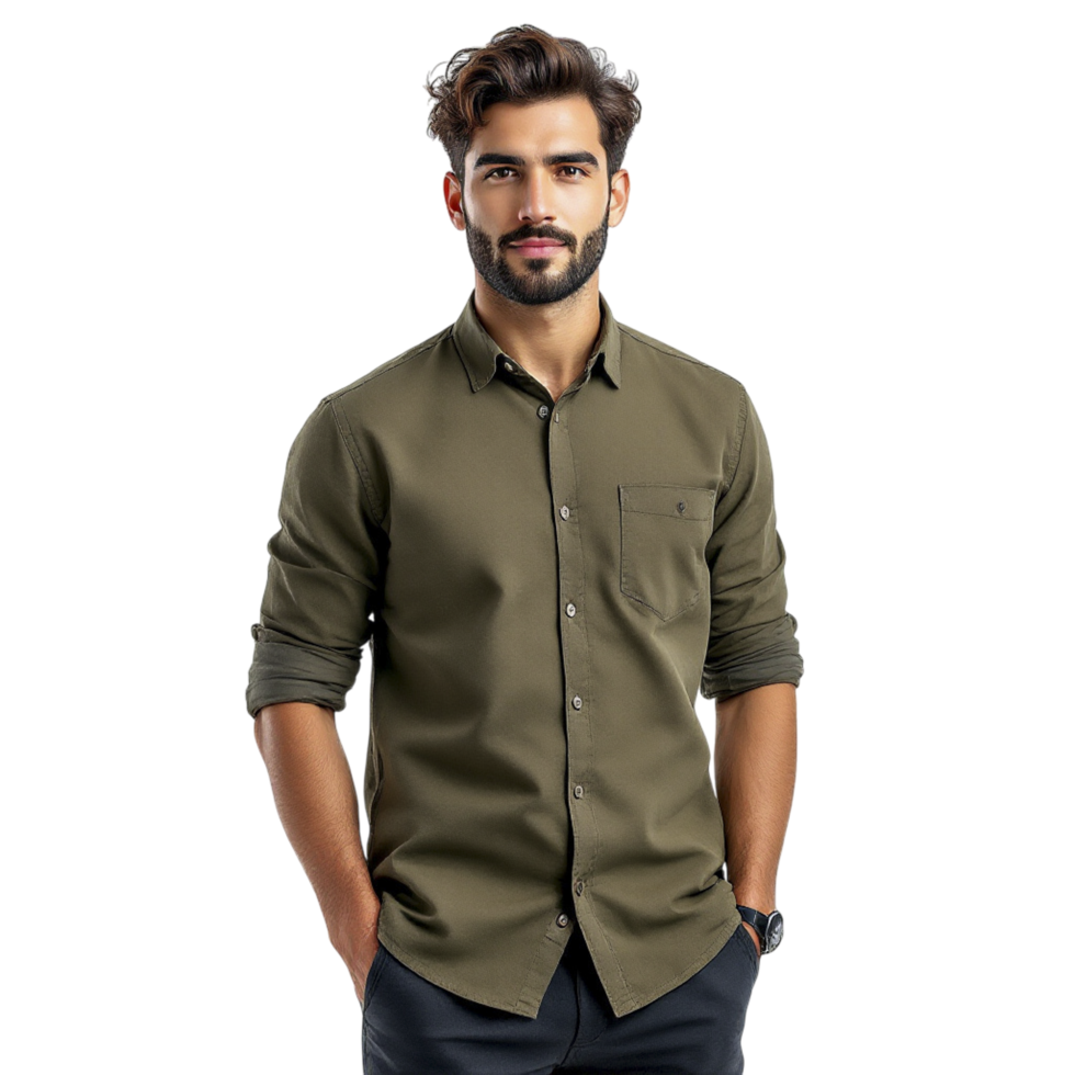 The man in a green shirt is standing png