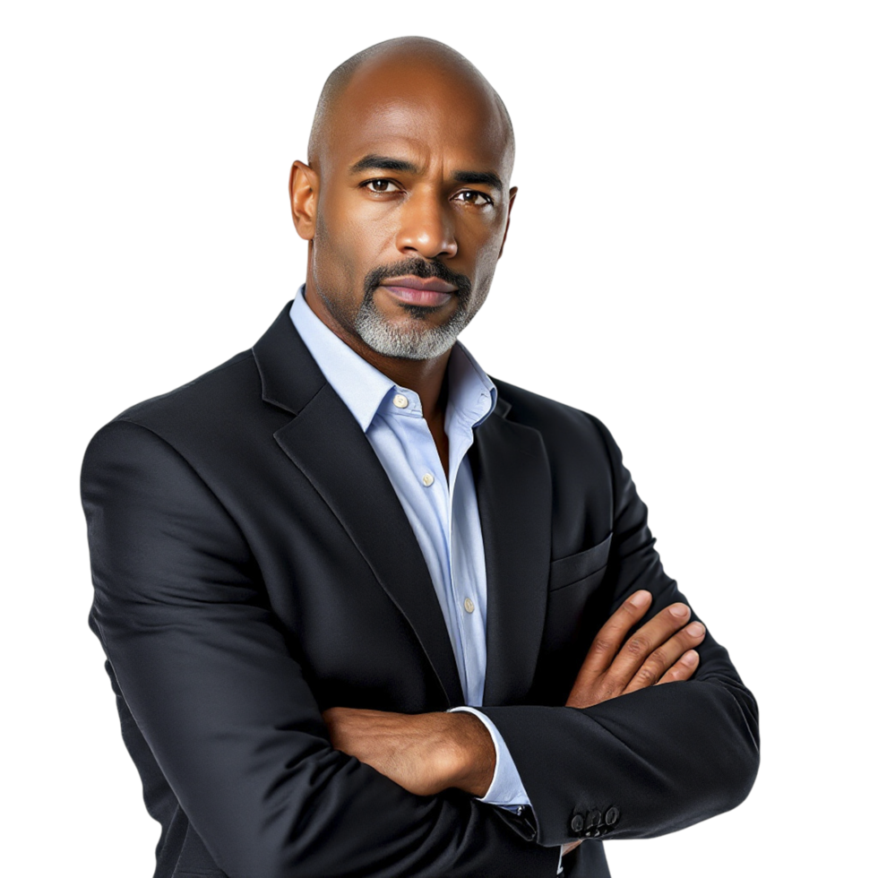 A black man in a suit and shirt png
