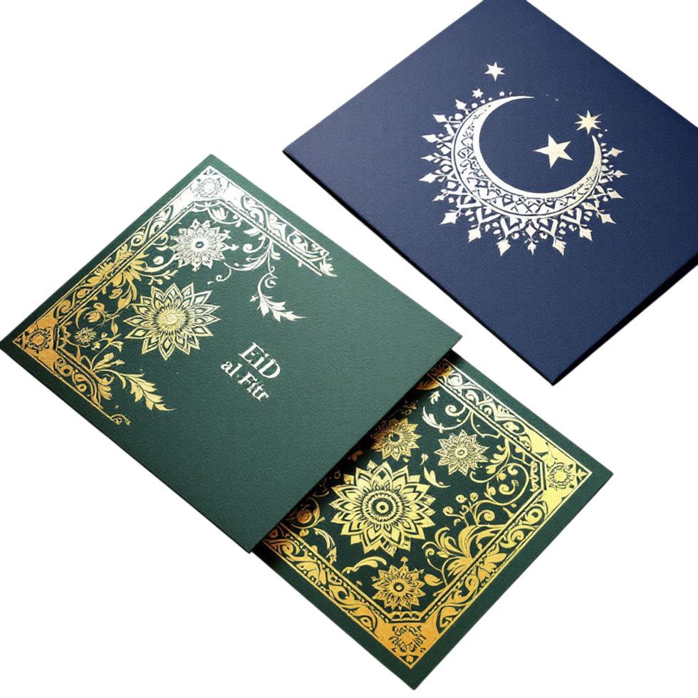 Two green and gold cards with a crescent and star png