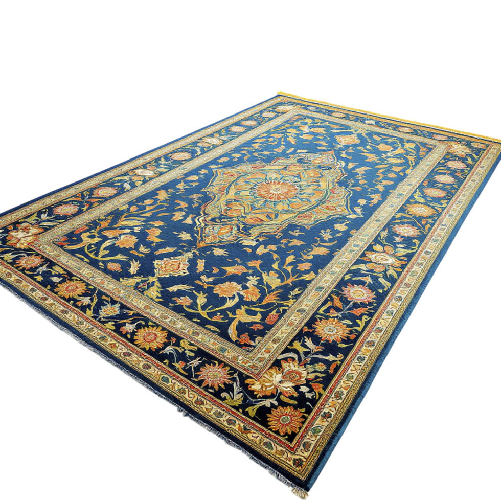 A blue oriental rug with an ornate design png