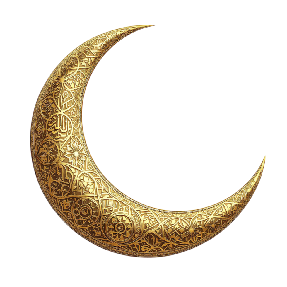 A golden crescent with intricate patterns on it png