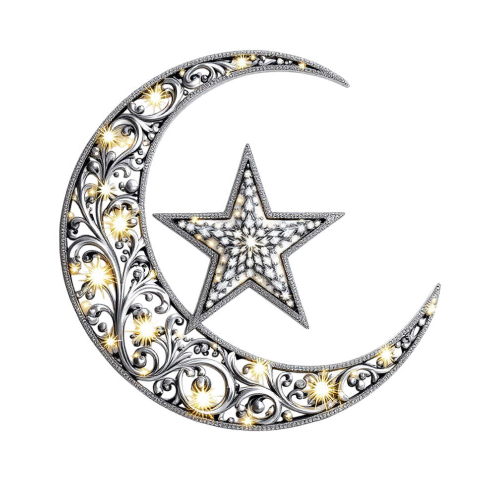 A crescent with a star and a star on it png