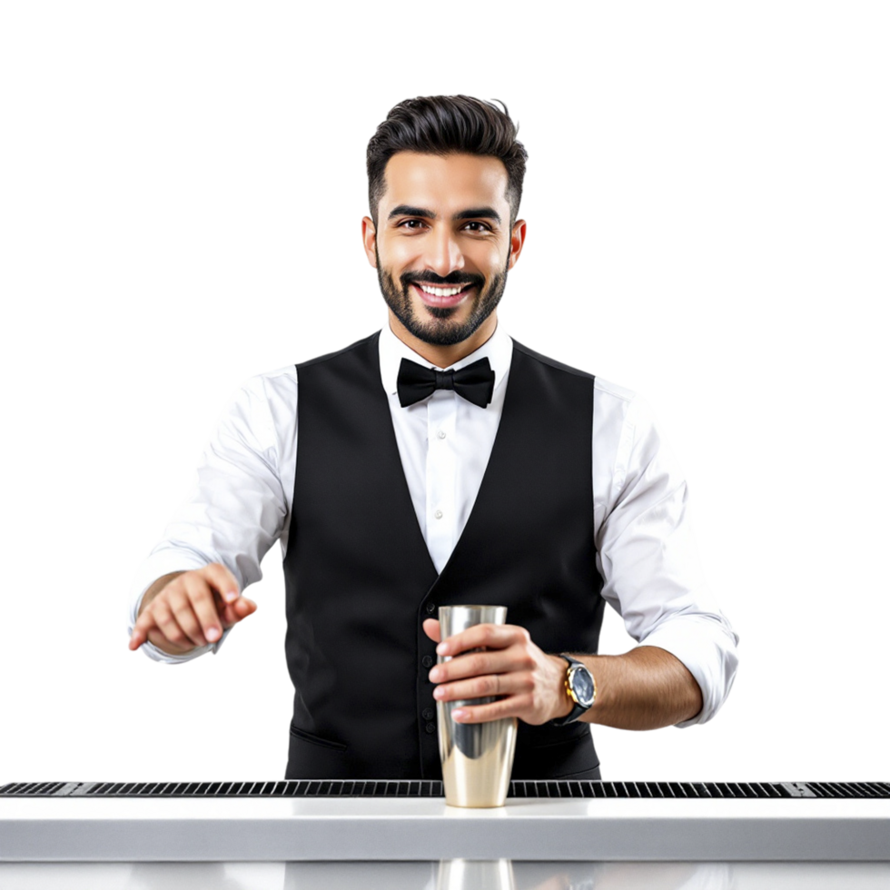A man in a vest holding a drink png