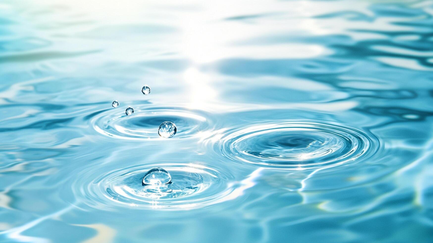 Water droplets creating ripples on a serene surface, light reflecting, emphasizing purity and tranquility. Captured in a refreshing, close-up view. photo