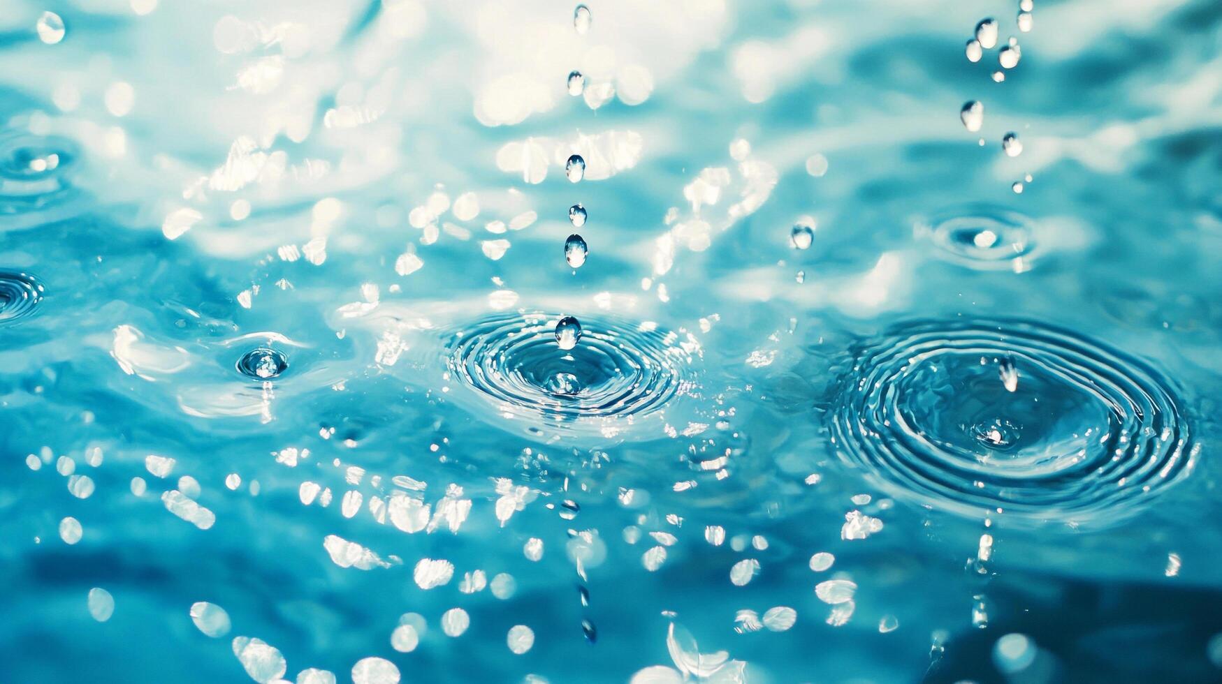 Water droplets create ripples on the surface of a body of water, forming concentric circles that spread outwards with light reflections. photo