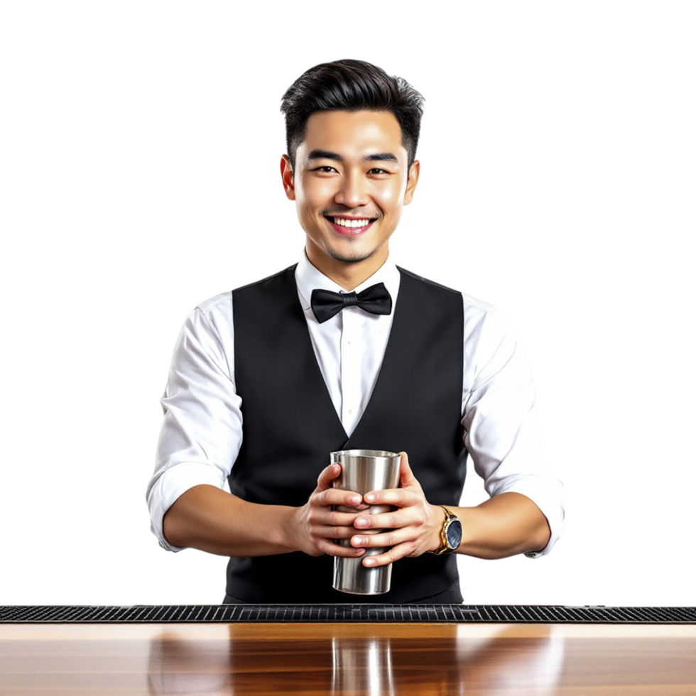 A man in a vest holding a drink png