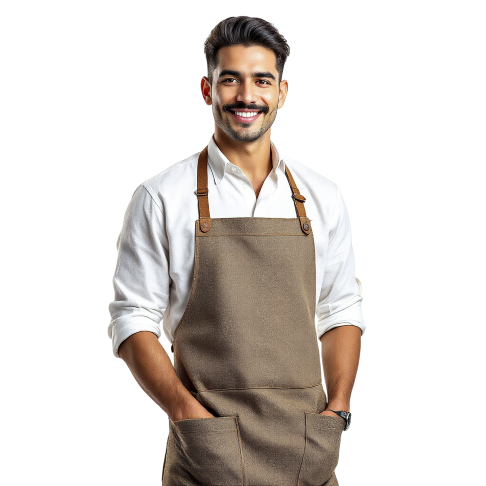 A man in an apron posing for the camera png