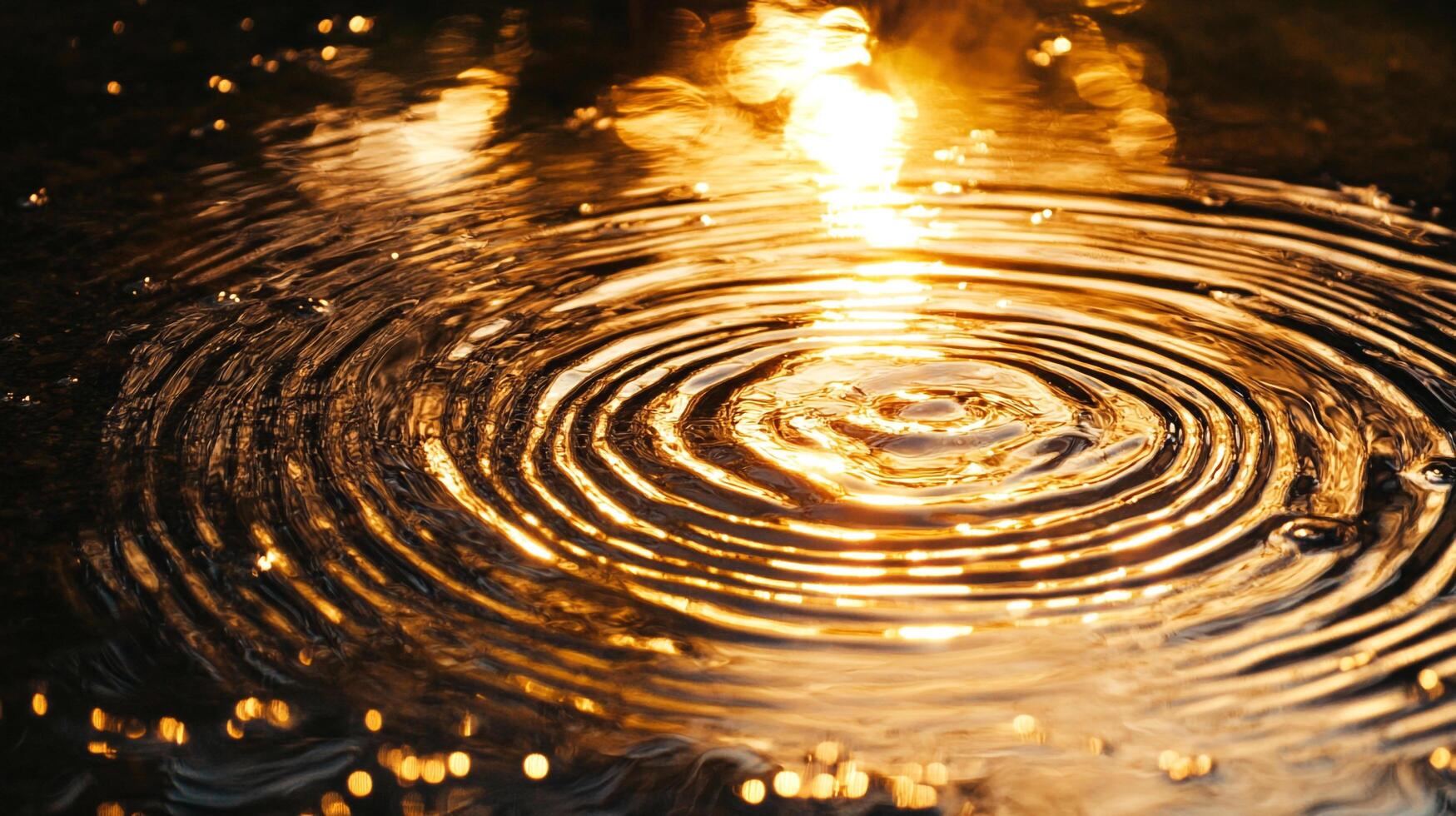 Water ripples with golden light reflections. The concentric circles expand from a central point, creating a mesmerizing effect. photo