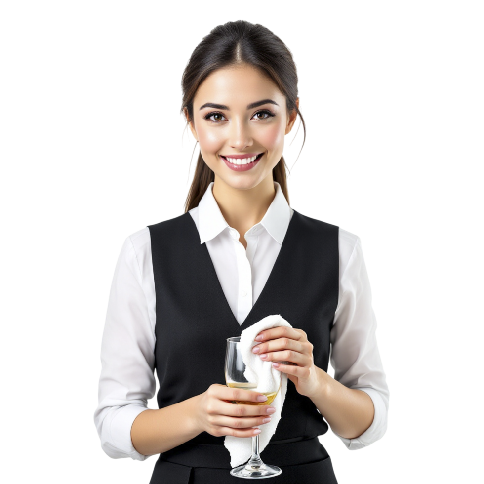 A waitress holding a glass of wine png