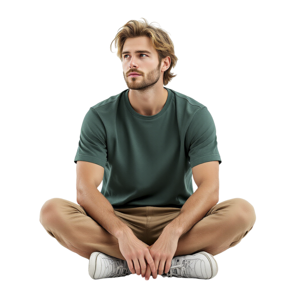 A man sitting on the floor with his hands crossed png