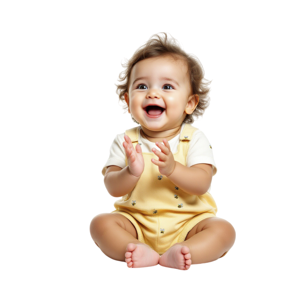 A baby is sitting on the floor and laughing png