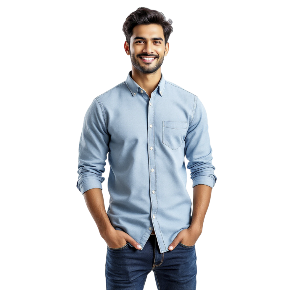 A man in a blue shirt is smiling png