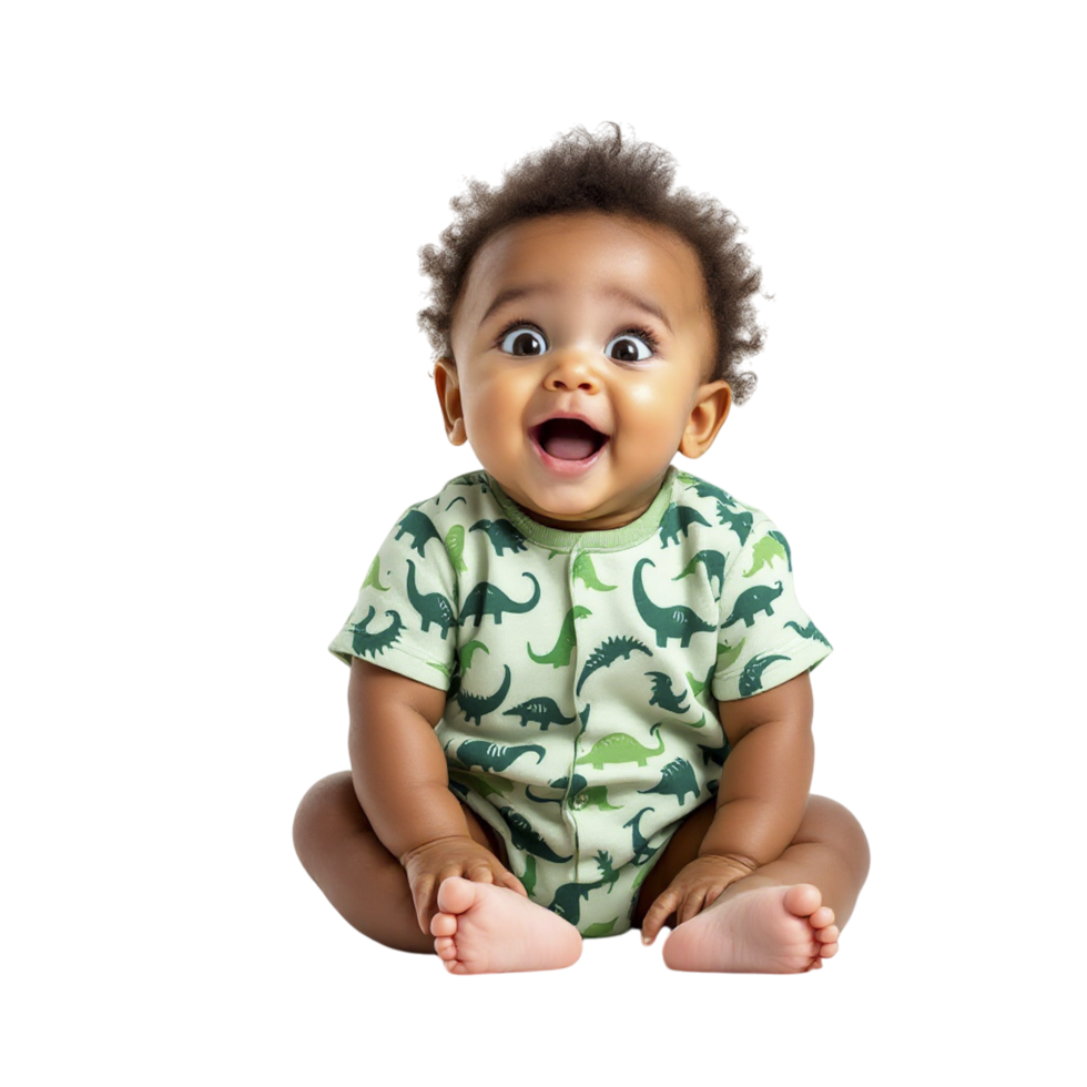 A baby sitting on a black background with a smile png