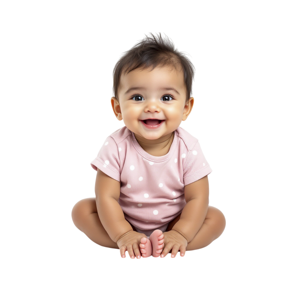 A baby sitting on the floor with her hands in the air png