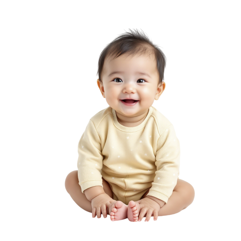 A baby sitting on the floor with his hands in the air png